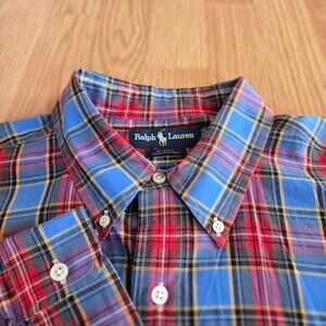Ralph Lauren Blake XXL Plaid Button-Down Shirt Red Blue Yellow Tartan 100% Cotto